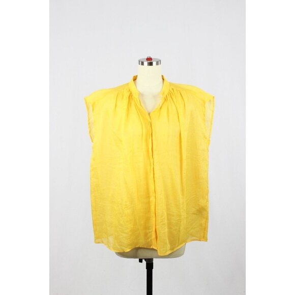 NWT BANANA REPUBLIC Golden Hour Yellow Oversized Ramie Shirt Blouse, Size S - Picture 2 of 12